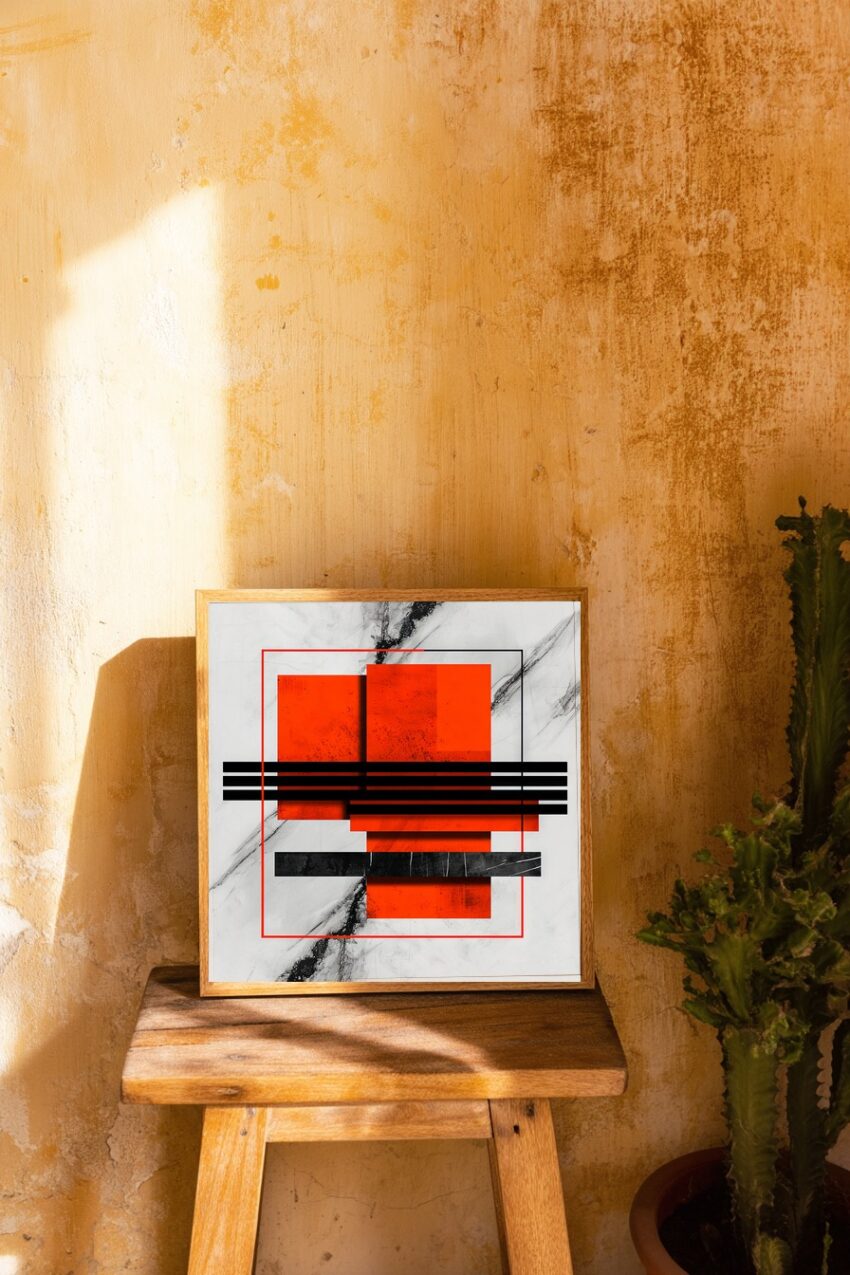 Grafikdesign Poster rote Quadrate schwarz weiß minimalistisch