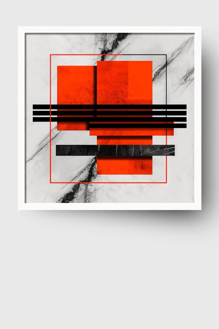 Grafikdesign Poster rote Quadrate schwarz weiß minimalistisch