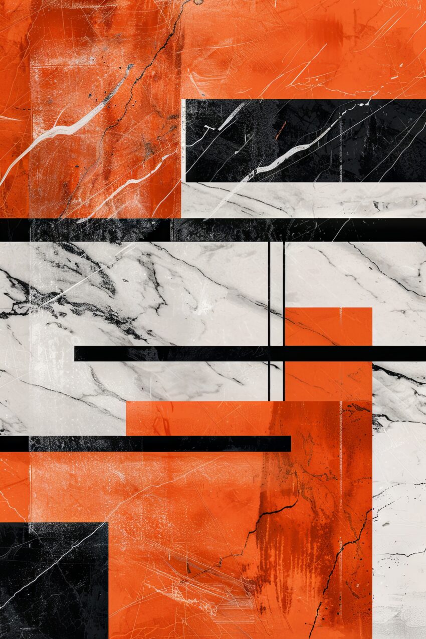 Digitale Kunst Poster Geometrie Marmor Orange Schwarz