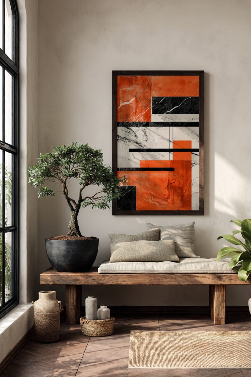 Digitale Kunst Poster Geometrie Marmor Orange Schwarz