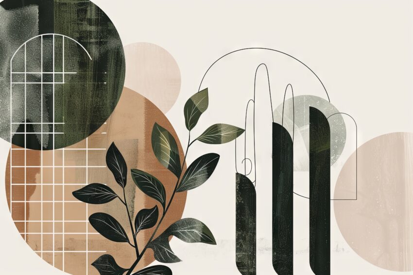 Digitale Kunst Poster Blattzweig abstrakt grün beige