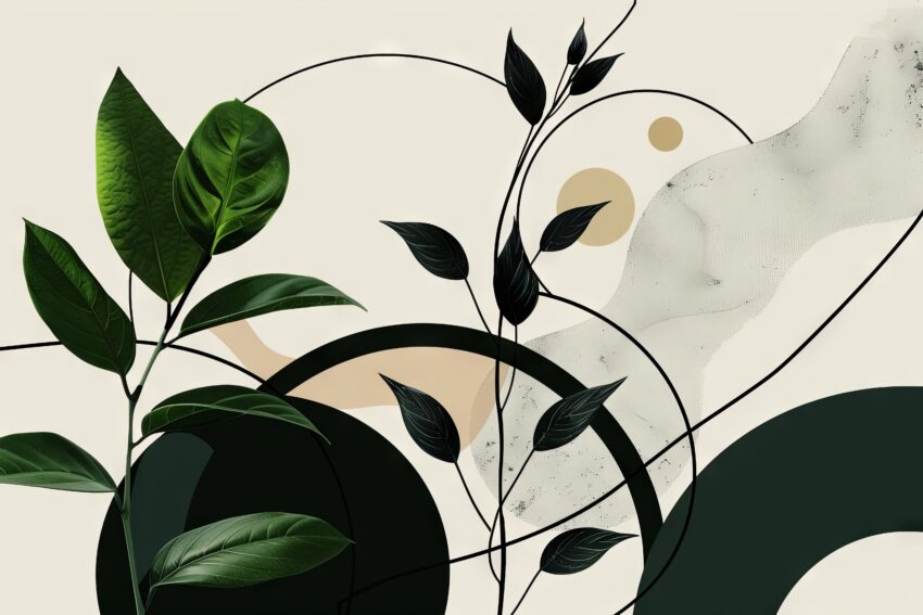 Digitale Kunst Poster Blätter Kreise grün schwarz minimalistisch