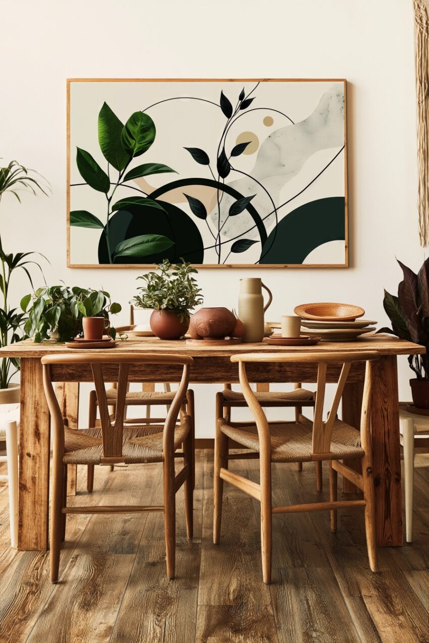 Digitale Kunst Poster Blätter Kreise grün schwarz minimalistisch