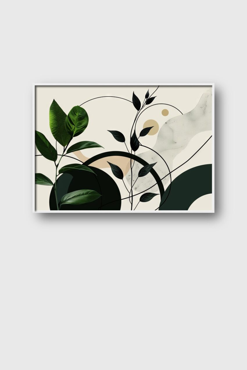 Digitale Kunst Poster Blätter Kreise grün schwarz minimalistisch