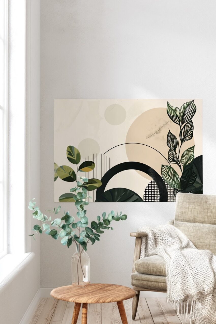 Grafik Poster Blätter minimalistisch dunkelgrün beige