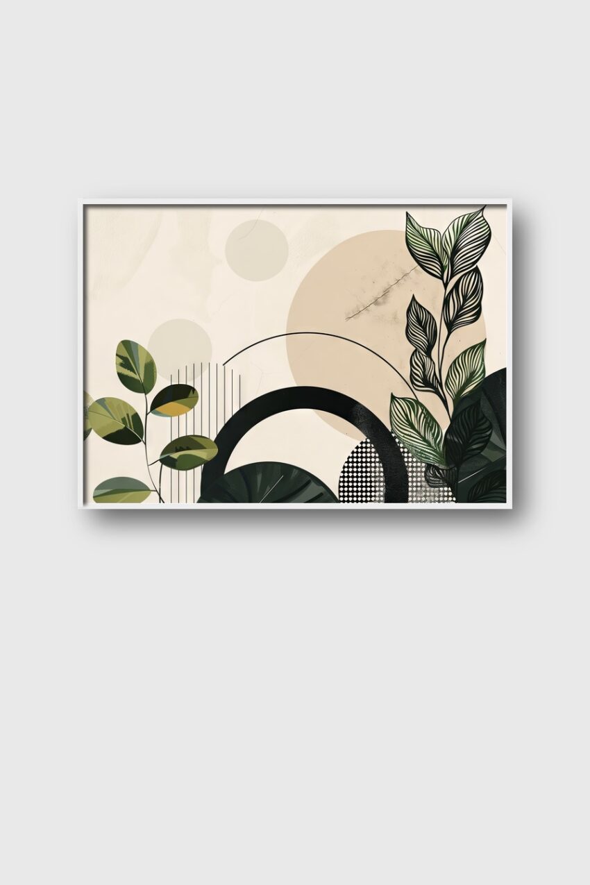 Grafik Poster Blätter minimalistisch dunkelgrün beige