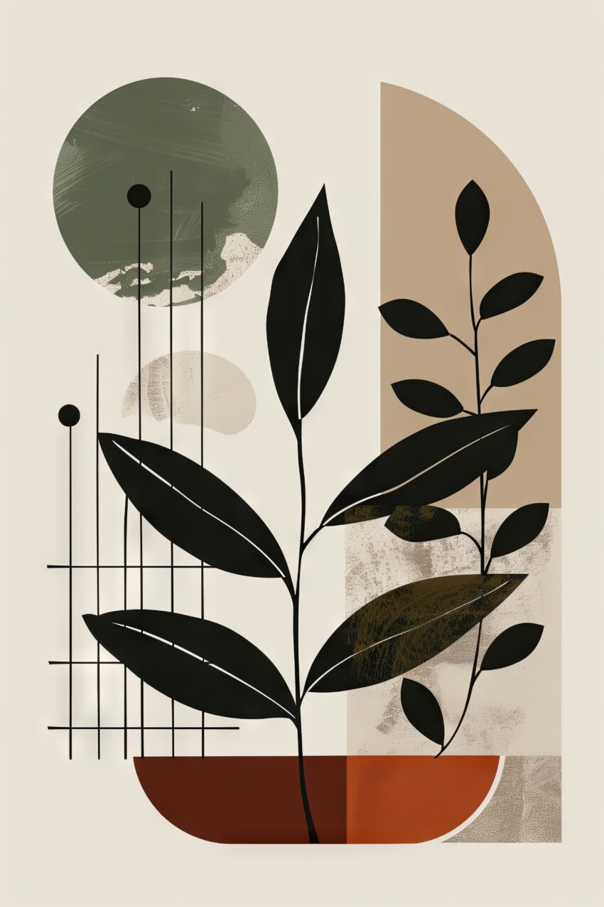 Grafikdesign Poster Pflanze schwarz beige minimalistisch