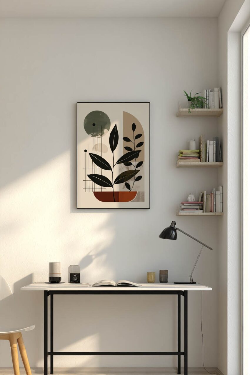 Grafikdesign Poster Pflanze schwarz beige minimalistisch