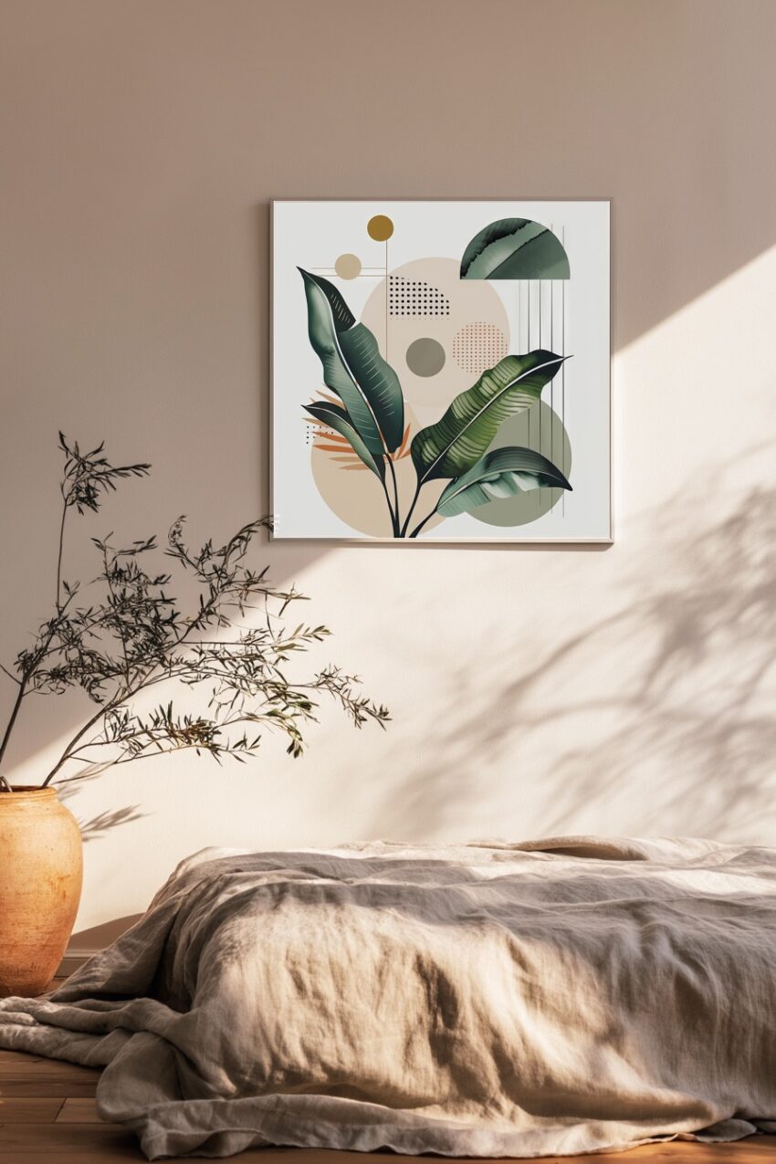 Grafik Poster Banane Blätter grün beige minimalistisch