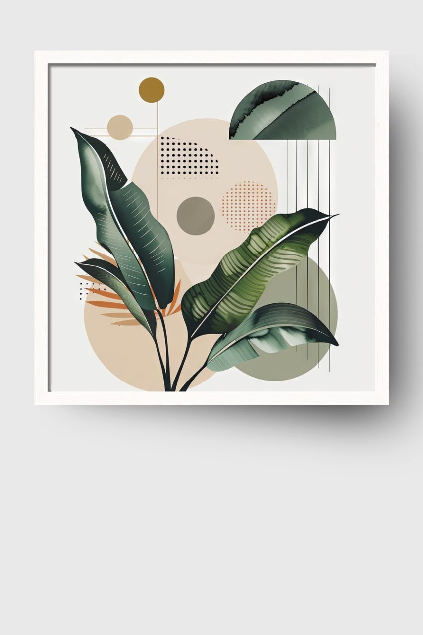 Grafik Poster Banane Blätter grün beige minimalistisch