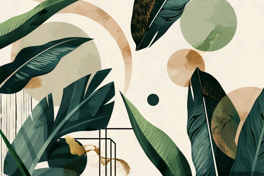 Grafik Poster Blätter abstrakt grün beige