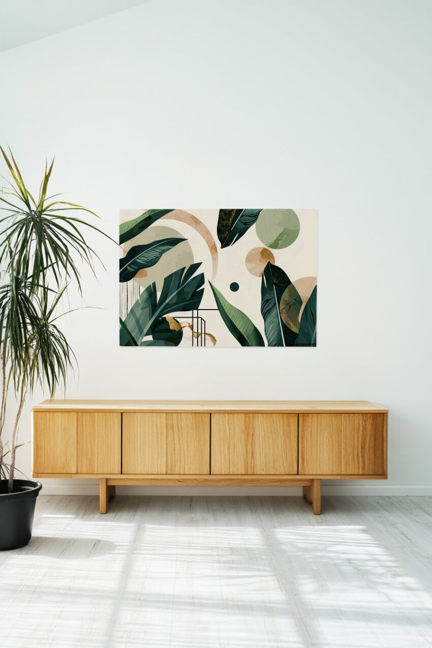 Grafik Poster Blätter abstrakt grün beige