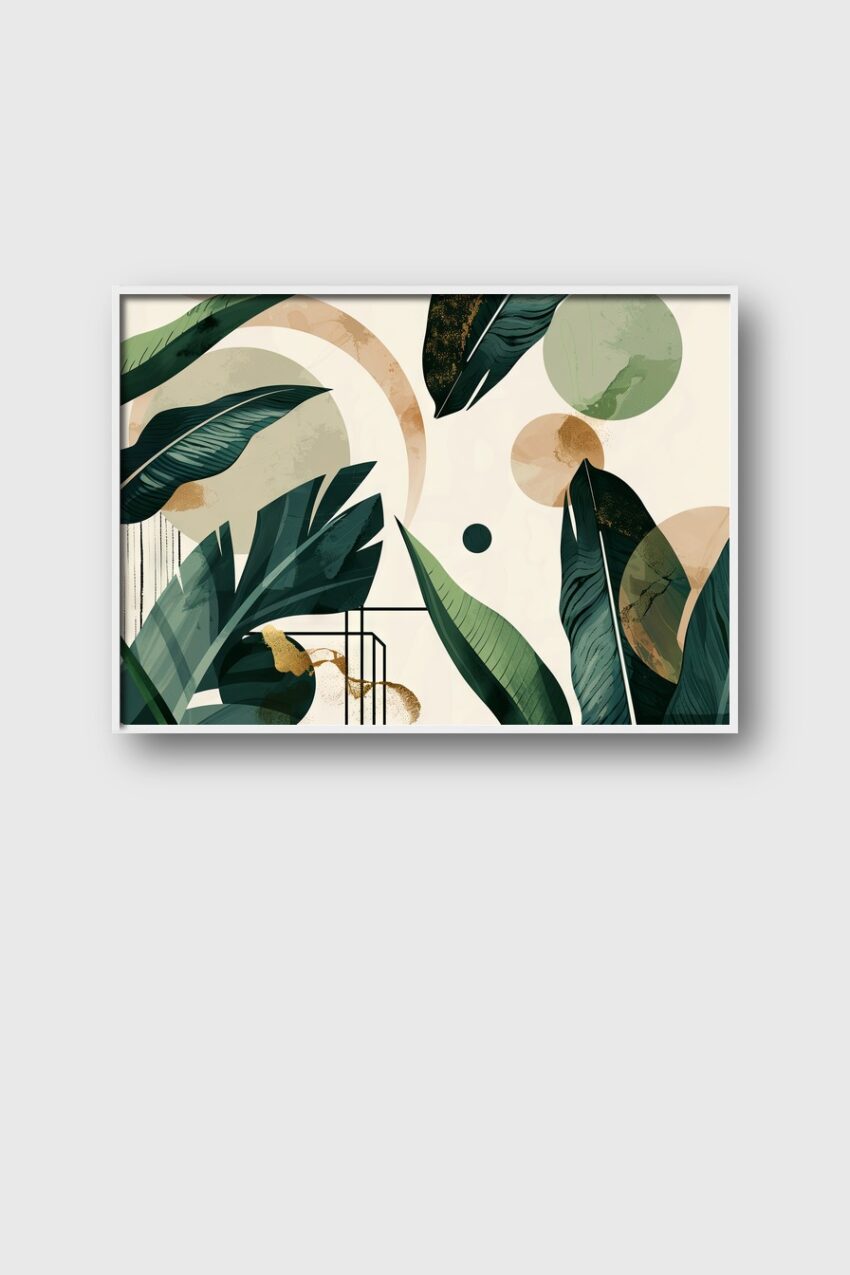 Grafik Poster Blätter abstrakt grün beige