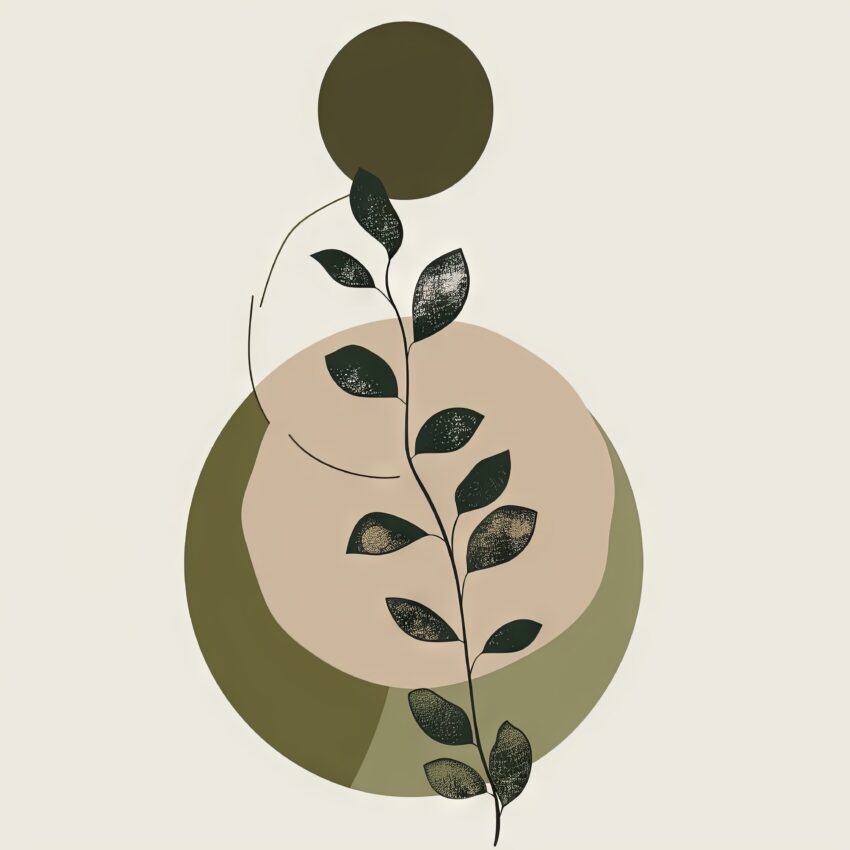 Illustration Poster Blattzweig minimalistisch grün beige