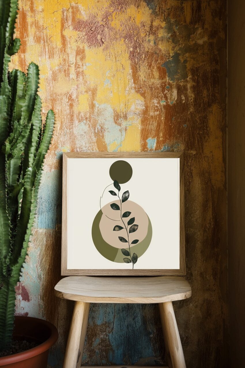 Illustration Poster Blattzweig minimalistisch grün beige