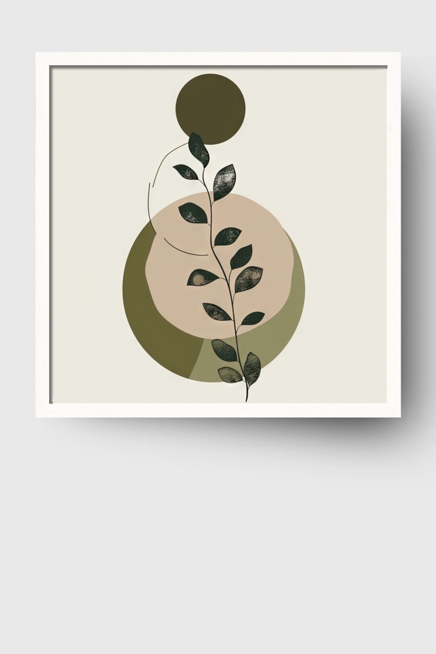 Illustration Poster Blattzweig minimalistisch grün beige