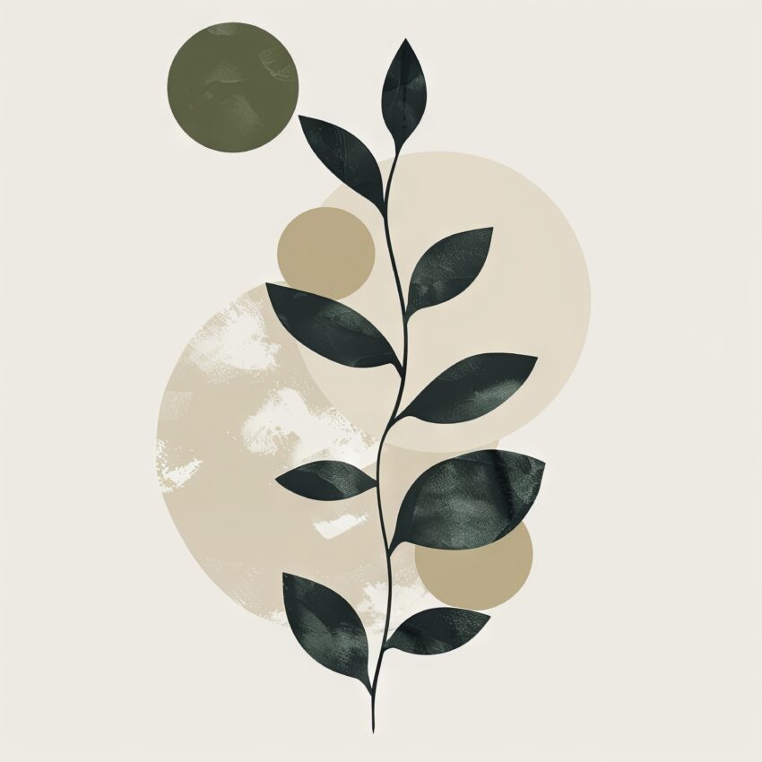 Grafikdesign Poster Zweig dunkel Minimalistisch Beige Kreise