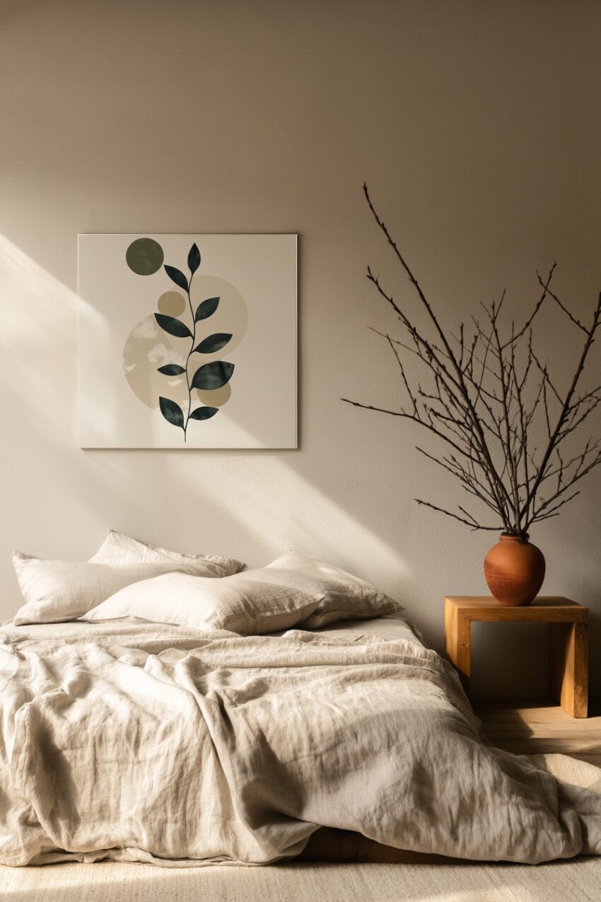 Grafikdesign Poster Zweig dunkel Minimalistisch Beige Kreise