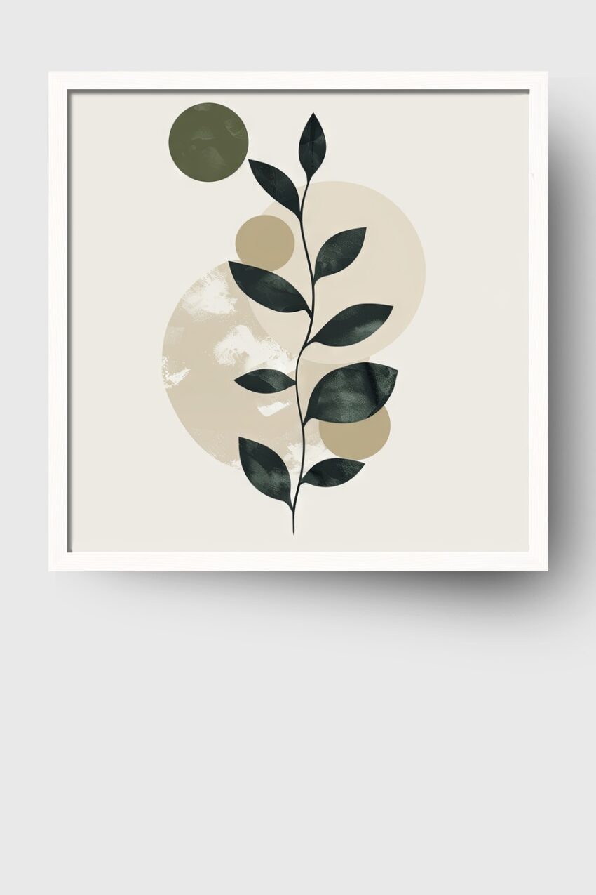 Grafikdesign Poster Zweig dunkel Minimalistisch Beige Kreise