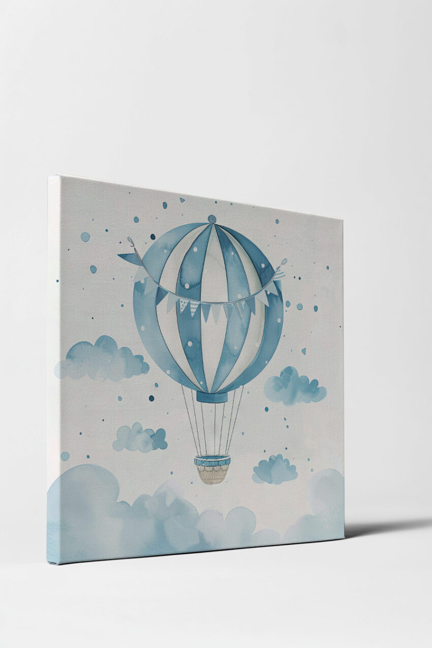 Illustration Poster Ballon blau weiß Luftfahrt