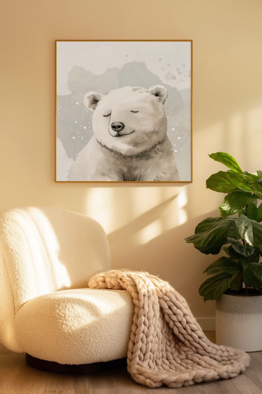 Aquarell Poster Eisbär entspannt weiß zart