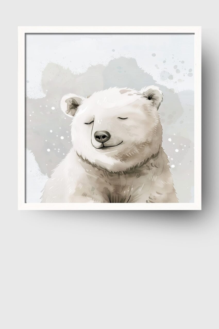 Aquarell Poster Eisbär entspannt weiß zart