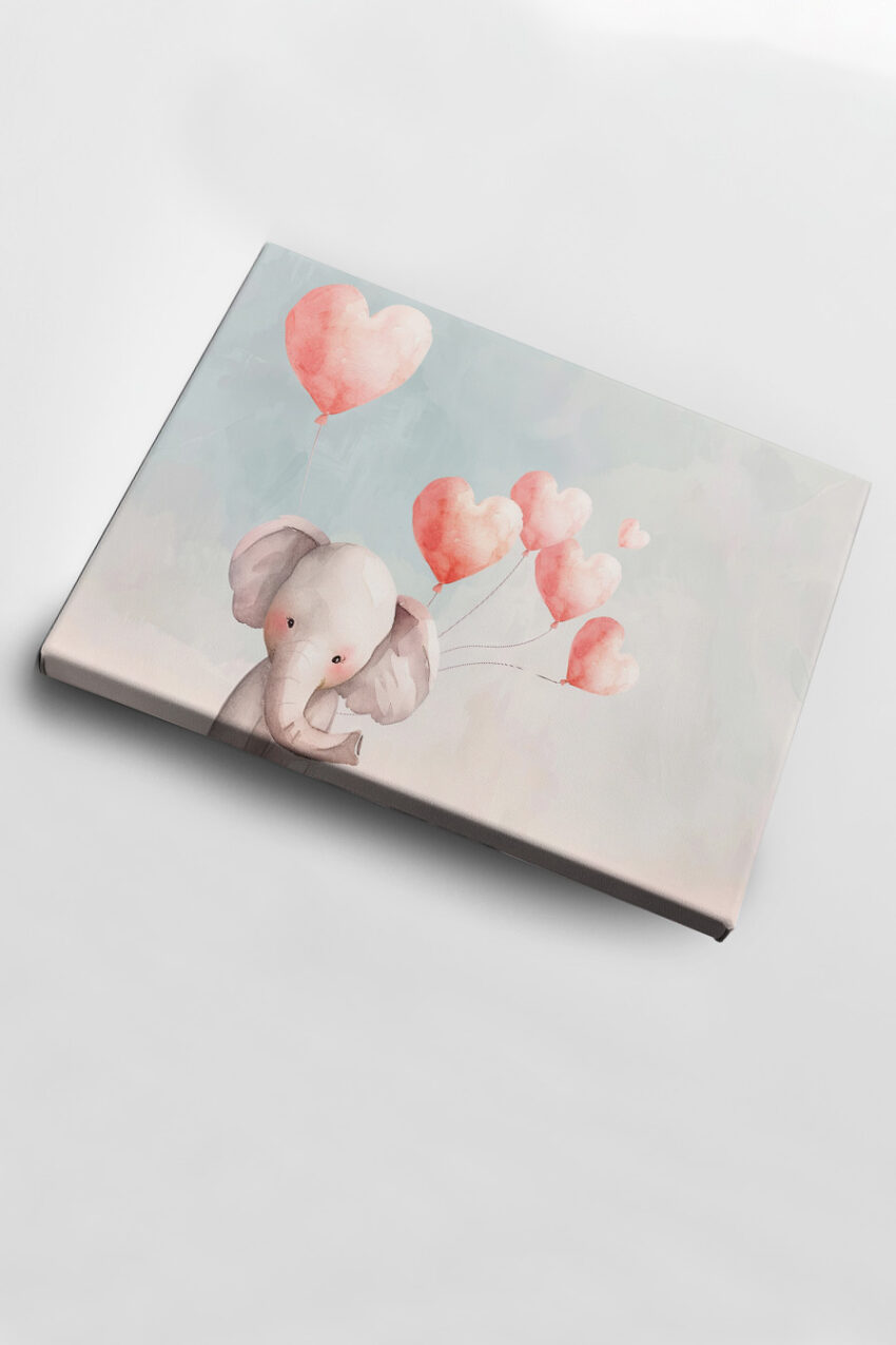 Aquarell Poster Elefant Herzballons pastellrosa zart