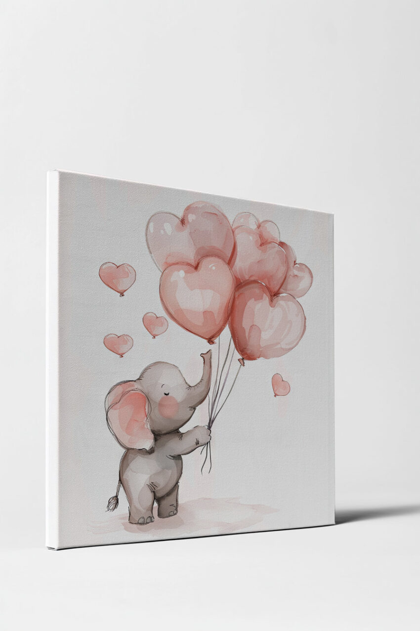 Illustration Poster Elefant Herzballons rosa zart