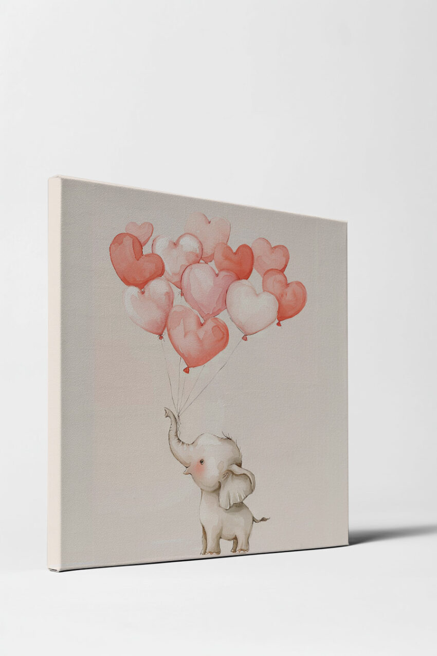 Illustration Poster Elefant Herzluftballons rot rosa
