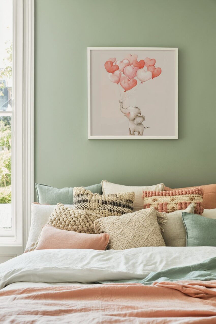 Illustration Poster Elefant Herzluftballons rot rosa