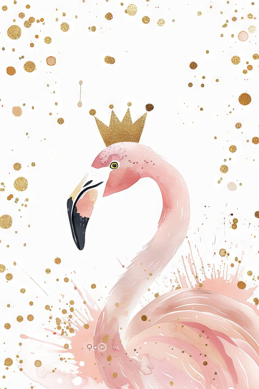 Illustration Poster Flamingo Krone rosa gold