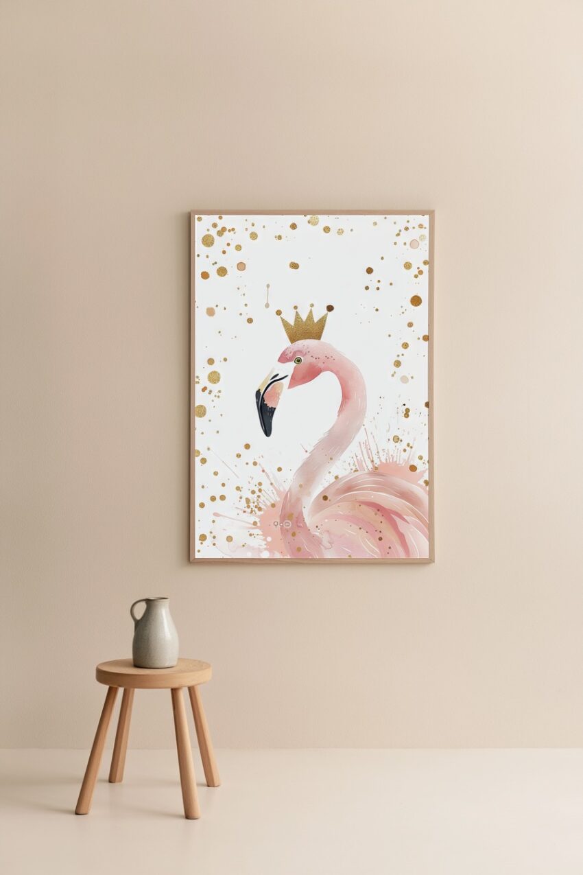 Illustration Poster Flamingo Krone rosa gold