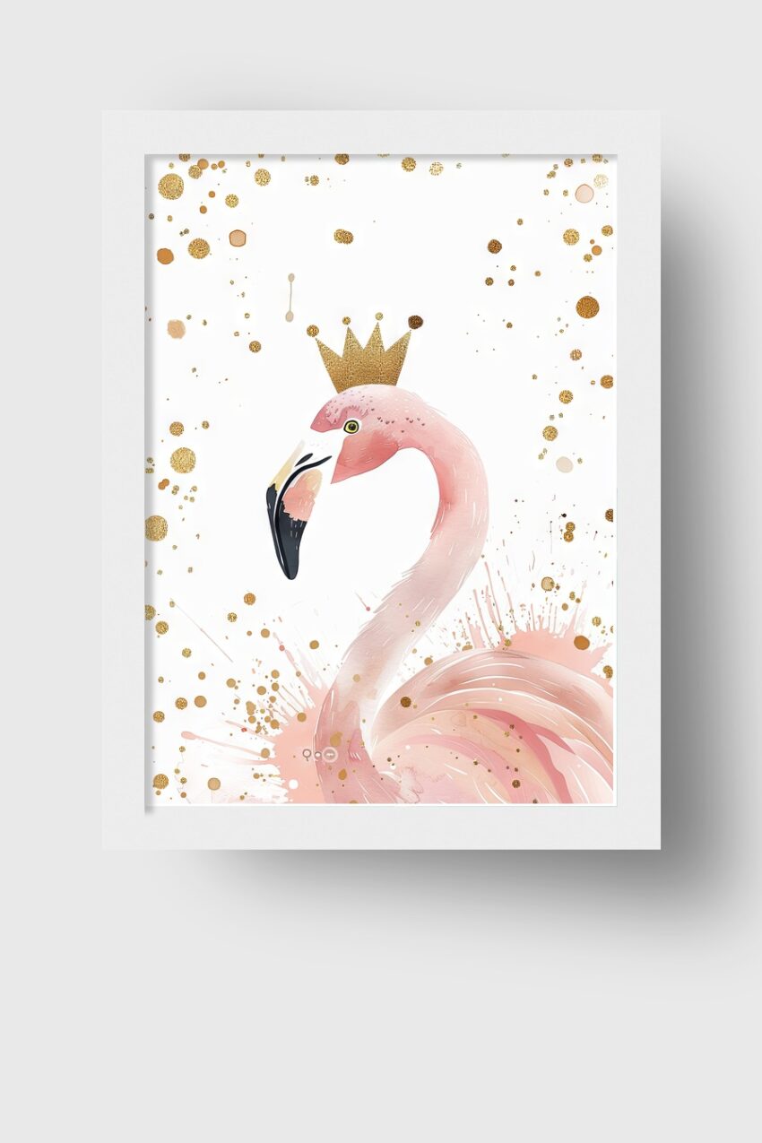 Illustration Poster Flamingo Krone rosa gold