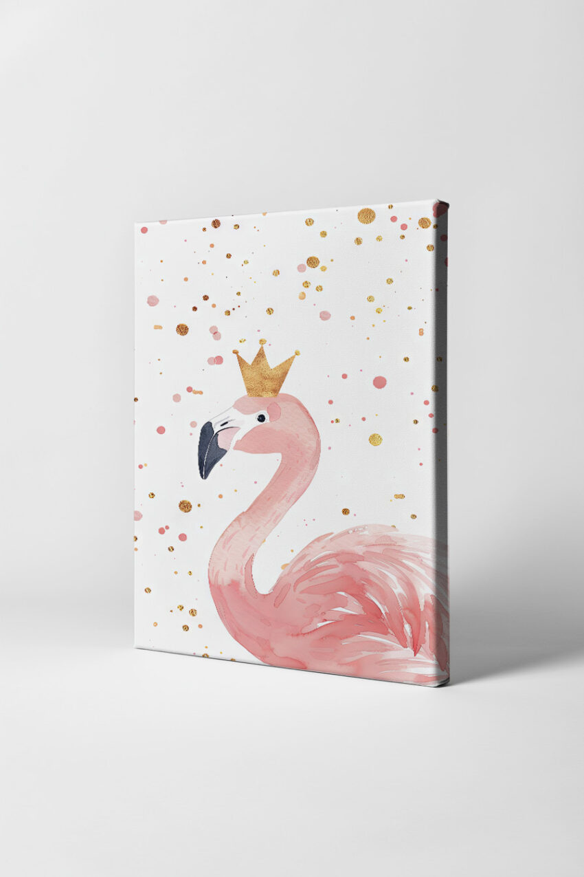 Illustration Poster Flamingo krone rosa gold