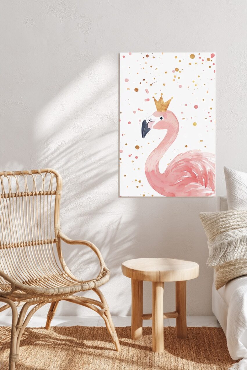 Illustration Poster Flamingo krone rosa gold