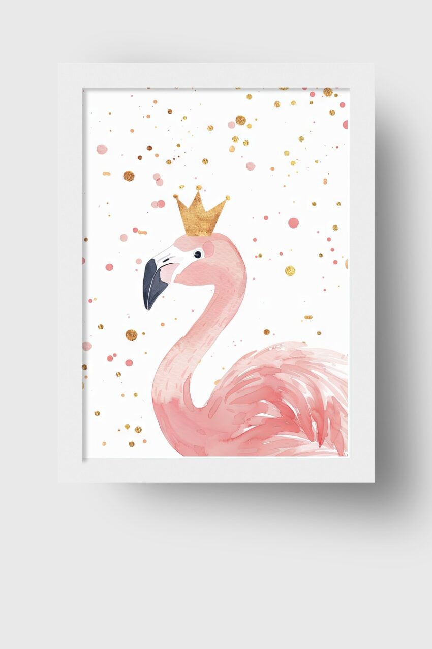 Illustration Poster Flamingo krone rosa gold