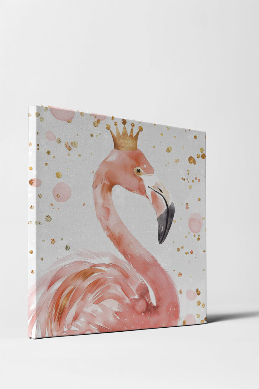 Illustration Poster Flamingo rosa gold Krone