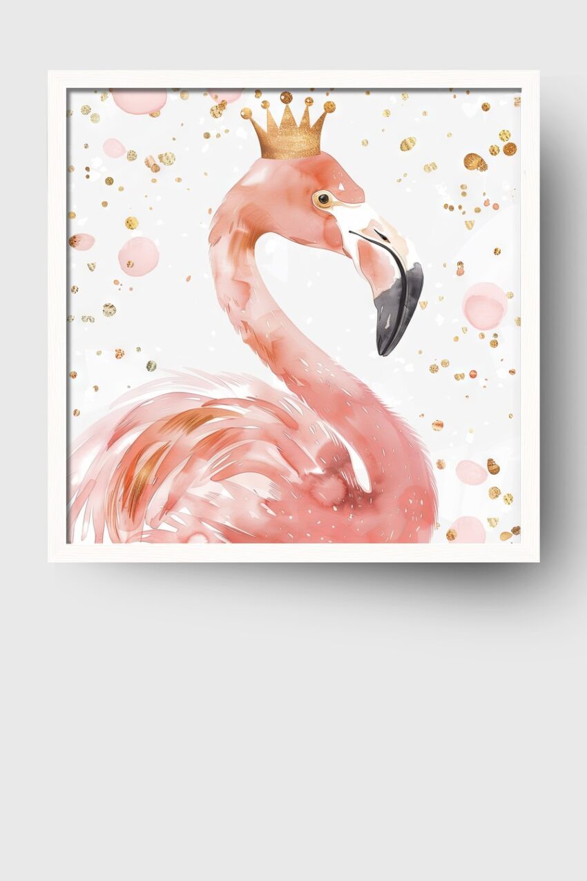 Illustration Poster Flamingo rosa gold Krone