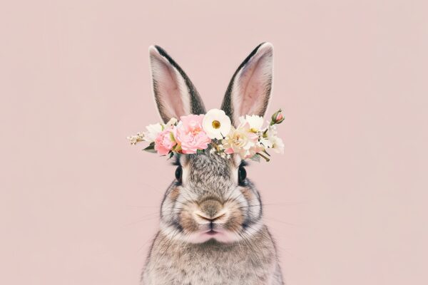 Kaninchen Blumenkranz Leinwandbild