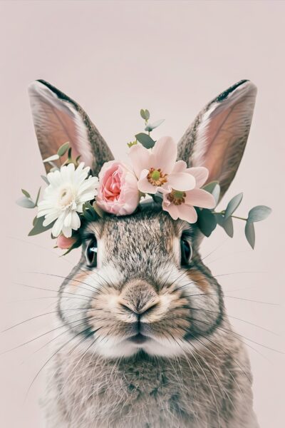 Kaninchen Blumenkranz Zart Leinwandbild