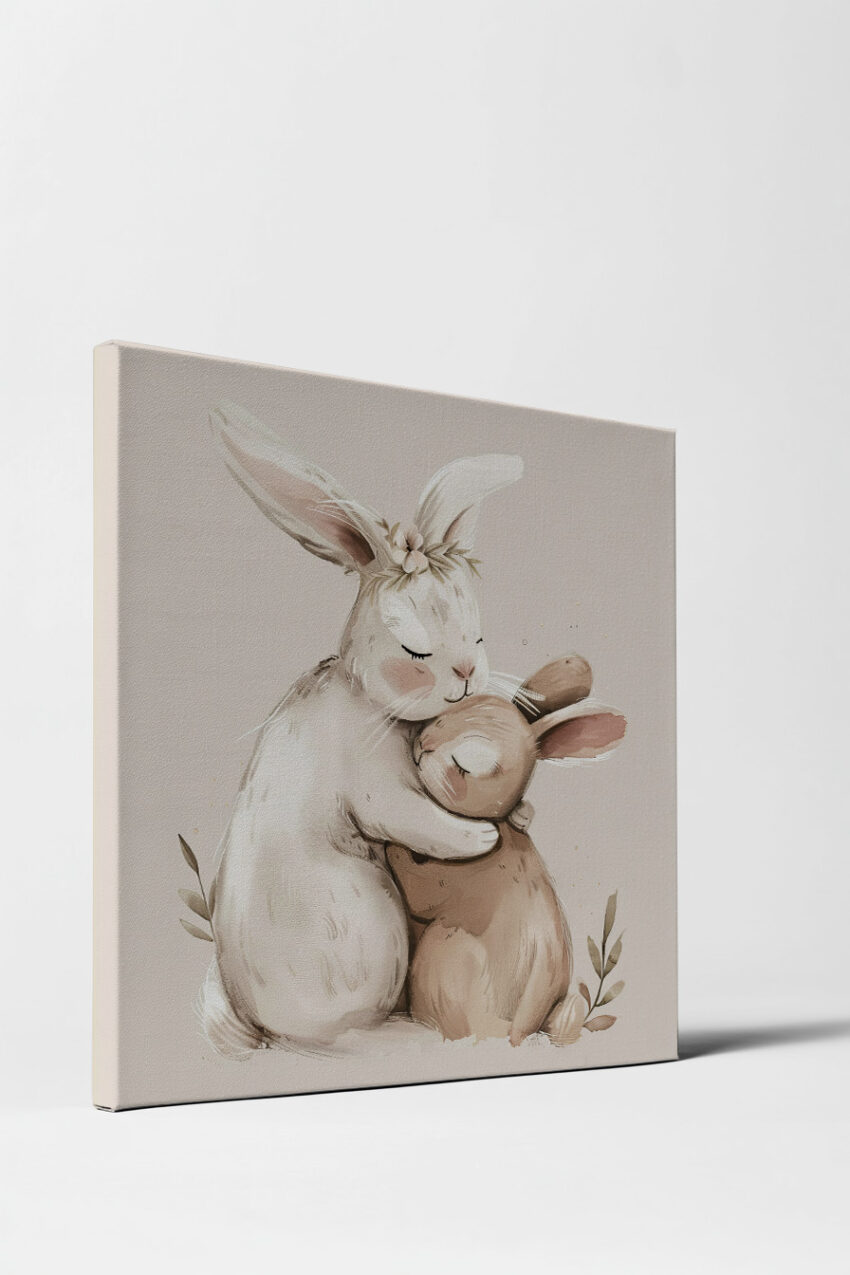 Illustration Poster Hasen Umarmung zart naturfarben