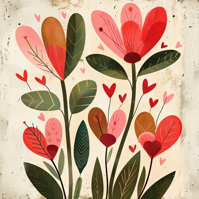 Illustration Poster Herzblüte bunt rot grün botanisch