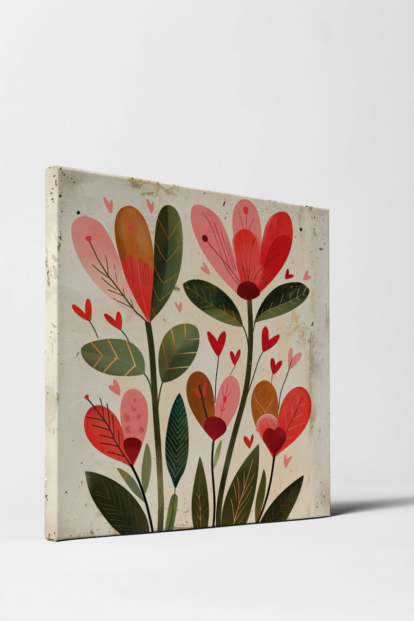 Illustration Poster Herzblüte bunt rot grün botanisch