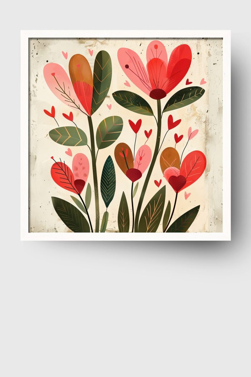 Illustration Poster Herzblüte bunt rot grün botanisch