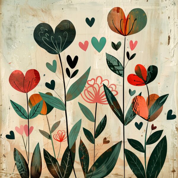 Herzblumen Bunt Gerahmt