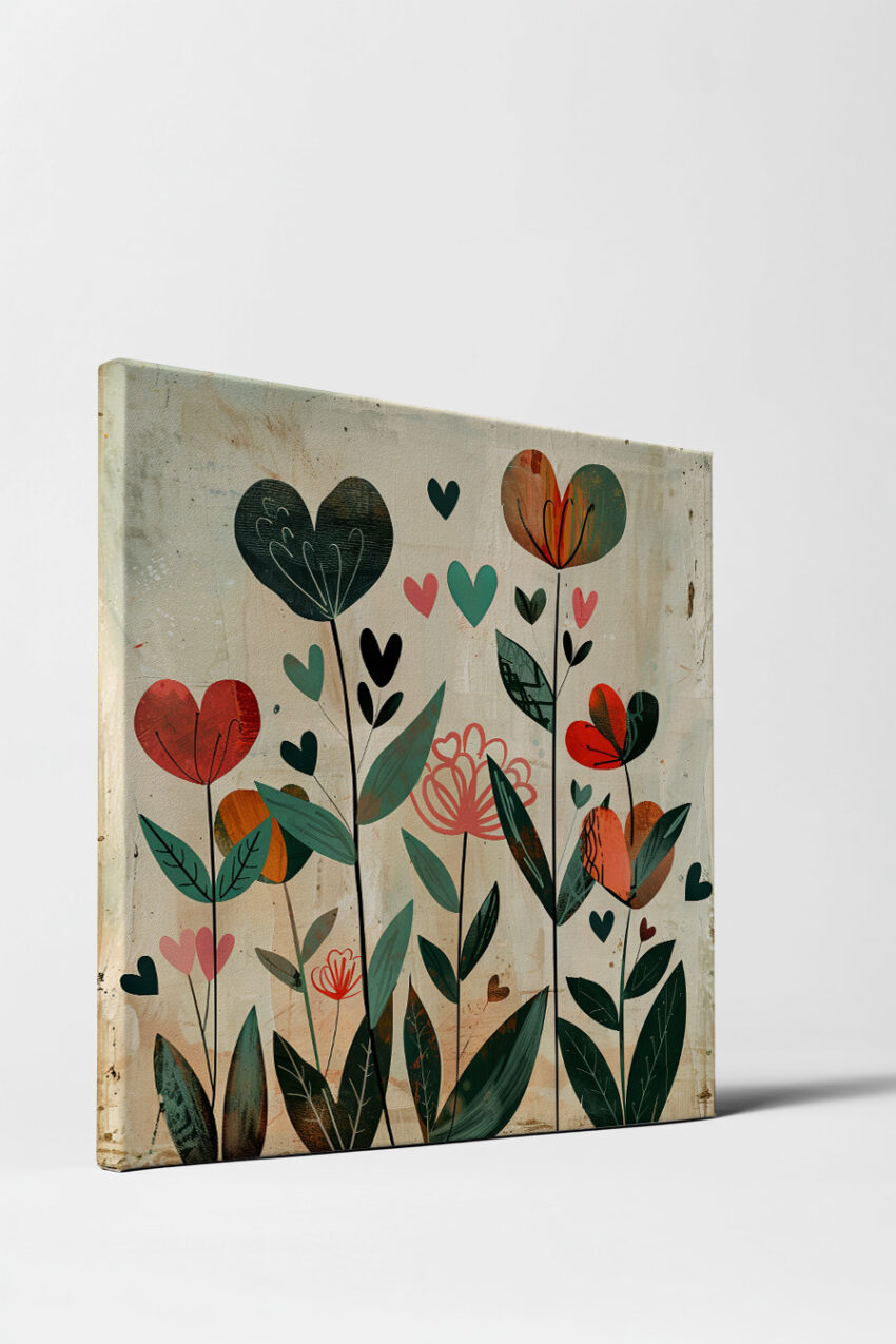 Illustration Poster Herzblumen bunt rot grün