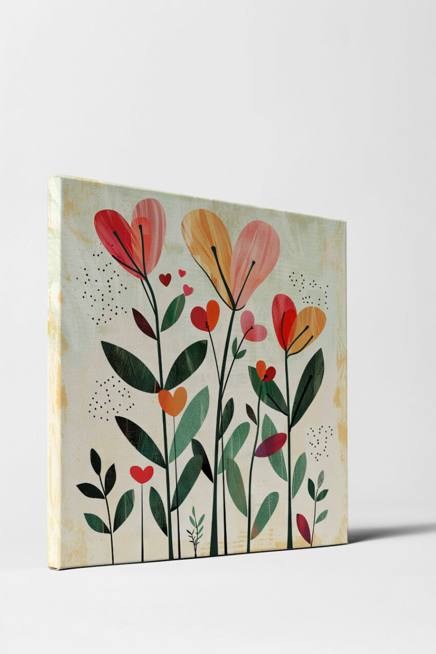 Grafik Poster Herzblumenwiese rot orange grün kantig