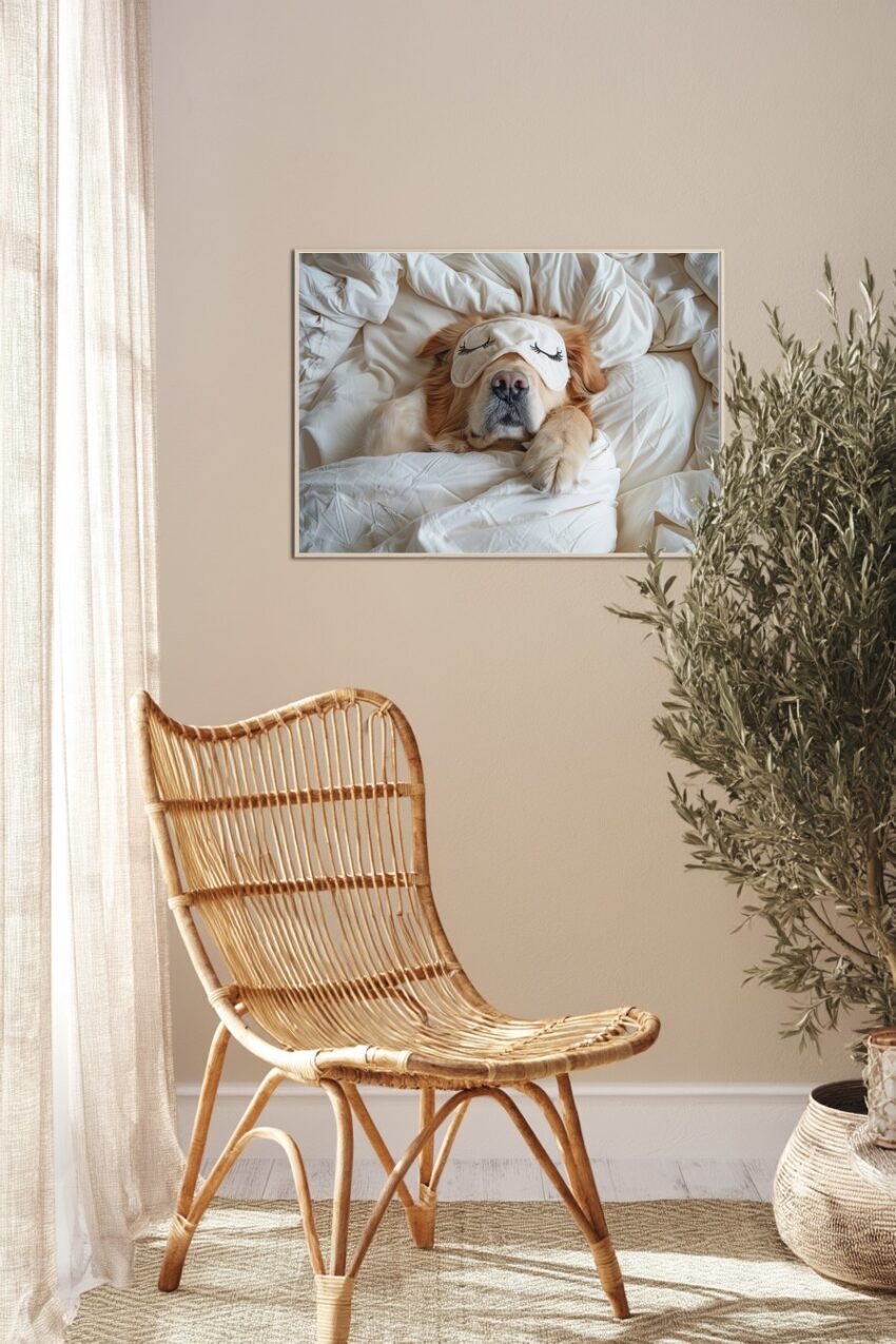 Fotografie Poster Hund Schlafmaske golden retriever weiß