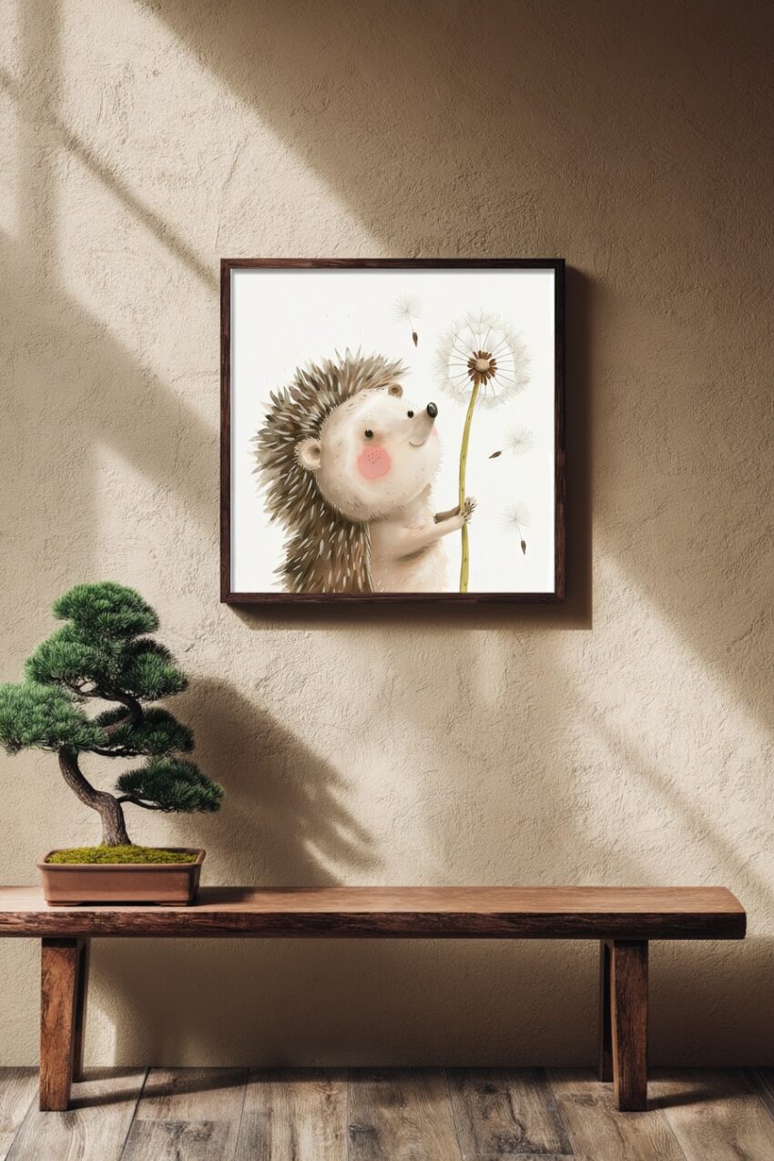 Illustration Poster Igel Pusteblume zart beige braun
