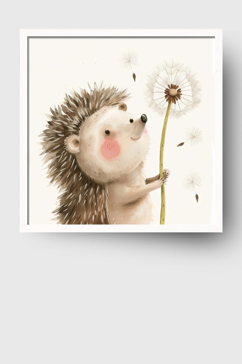 Illustration Poster Igel Pusteblume zart beige braun